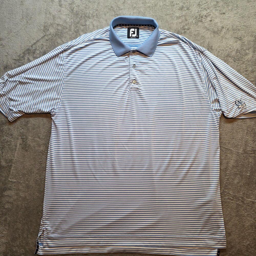 FootJoy Polo Shirt Mens XL Blue Striped ProDry Lisle Golf CVC 1899 Logo
